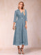 A-Line/Princess Tea-Length 3/4 Sleeves V-Neck Mother of the Bride Dresses