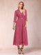 A-Line/Princess Tea-Length 3/4 Sleeves V-Neck Mother of the Bride Dresses