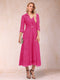 A-Line/Princess Tea-Length 3/4 Sleeves V-Neck Mother of the Bride Dresses
