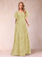 A-Line/Princess Floor-Length Short Sleeves V-Neck Mother of the Bride Dresses