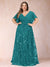 A-Line/Princess Floor-Length Short Sleeves V-Neck Plus Size Mother of the Bride Dresses