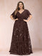 A-Line/Princess Floor-Length Short Sleeves V-Neck Plus Size Mother of the Bride Dresses