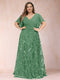A-Line/Princess Floor-Length Short Sleeves V-Neck Plus Size Mother of the Bride Dresses