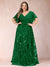 A-Line/Princess Floor-Length Short Sleeves V-Neck Plus Size Mother of the Bride Dresses