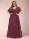 A-Line/Princess Floor-Length Short Sleeves V-Neck Plus Size Mother of the Bride Dresses