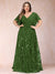 A-Line/Princess Floor-Length Short Sleeves V-Neck Plus Size Mother of the Bride Dresses