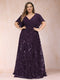 A-Line/Princess Floor-Length Short Sleeves V-Neck Plus Size Mother of the Bride Dresses