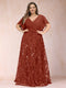 A-Line/Princess Floor-Length Short Sleeves V-Neck Plus Size Mother of the Bride Dresses