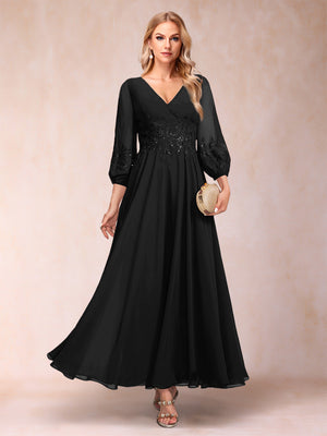 A-Line/Princess Ankle-Length 3/4 Sleeves V-Neck Mother of the Bride Dresses