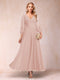 A-Line/Princess Ankle-Length 3/4 Sleeves V-Neck Mother of the Bride Dresses