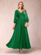 A-Line/Princess Ankle-Length 3/4 Sleeves V-Neck Mother of the Bride Dresses