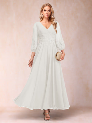 A-Line/Princess Ankle-Length 3/4 Sleeves V-Neck Mother of the Bride Dresses
