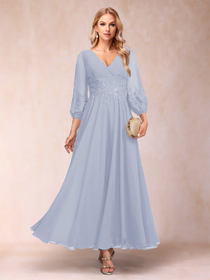 A-Line/Princess Ankle-Length 3/4 Sleeves V-Neck Mother of the Bride Dresses