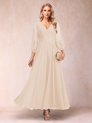 A-Line/Princess Ankle-Length 3/4 Sleeves V-Neck Mother of the Bride Dresses