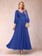 A-Line/Princess Ankle-Length 3/4 Sleeves V-Neck Mother of the Bride Dresses
