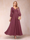 A-Line/Princess Ankle-Length 3/4 Sleeves V-Neck Mother of the Bride Dresses