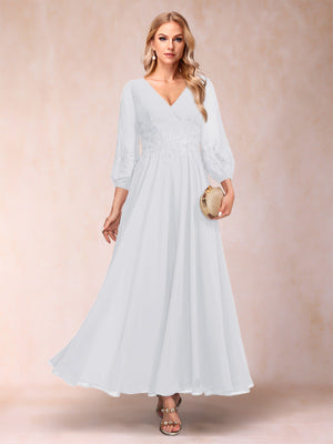 A-Line/Princess Ankle-Length 3/4 Sleeves V-Neck Mother of the Bride Dresses