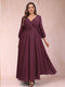 A-Line/Princess Ankle-Length 3/4 Sleeves V-Neck Plus Size Mother of the Bride Dresses