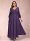 A-Line/Princess Ankle-Length 3/4 Sleeves V-Neck Plus Size Mother of the Bride Dresses