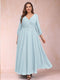 A-Line/Princess Ankle-Length 3/4 Sleeves V-Neck Plus Size Mother of the Bride Dresses