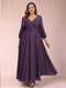 A-Line/Princess Ankle-Length 3/4 Sleeves V-Neck Plus Size Mother of the Bride Dresses