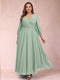 A-Line/Princess Ankle-Length 3/4 Sleeves V-Neck Plus Size Mother of the Bride Dresses