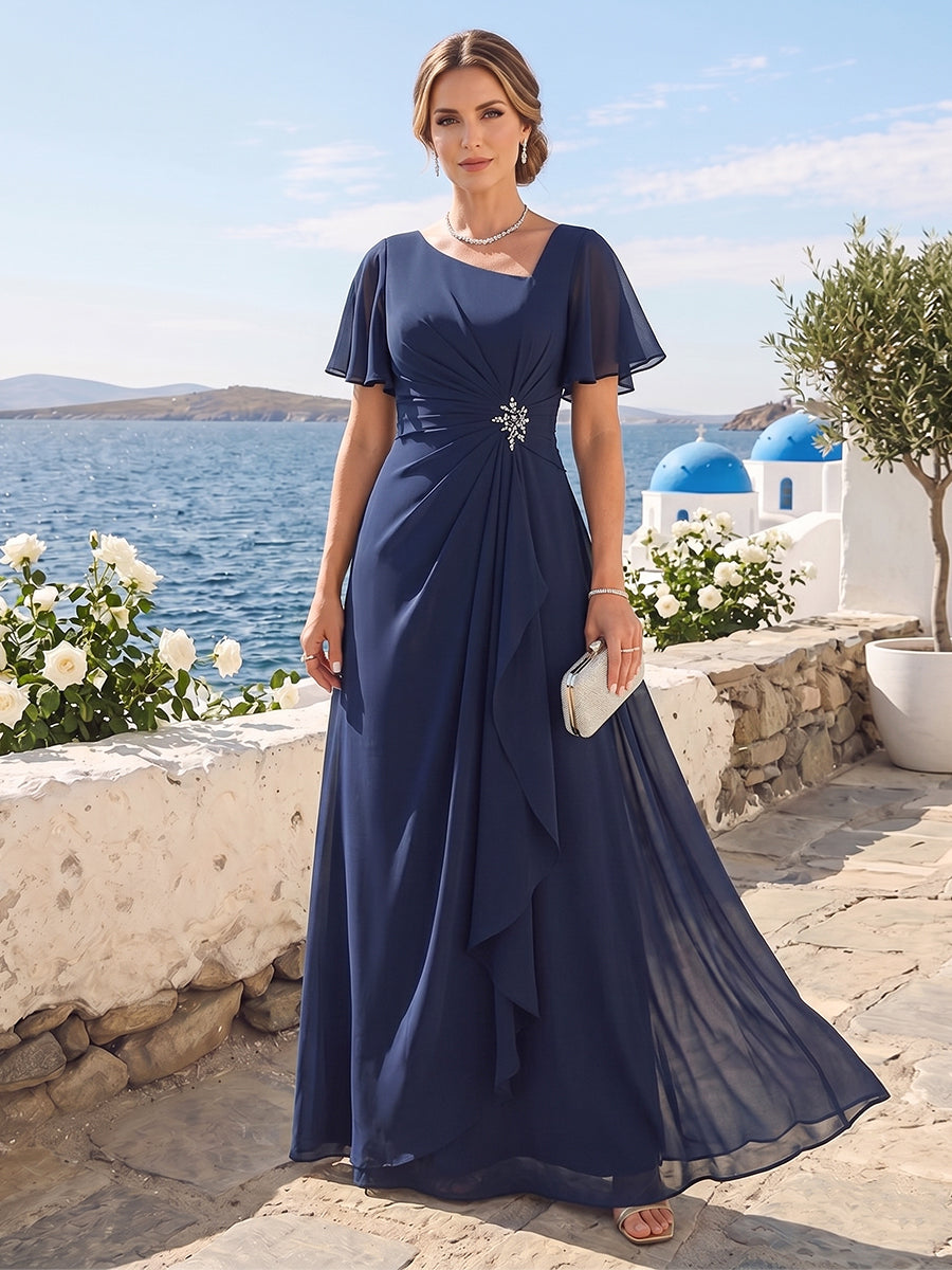 A-Line/Princess Floor-Length Short Sleeves V-Neck Mother of the Bride Dresses