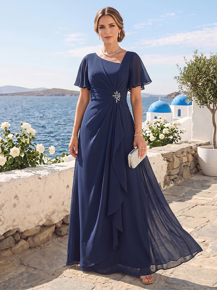 A-Line/Princess Floor-Length Short Sleeves V-Neck Mother of the Bride Dresses