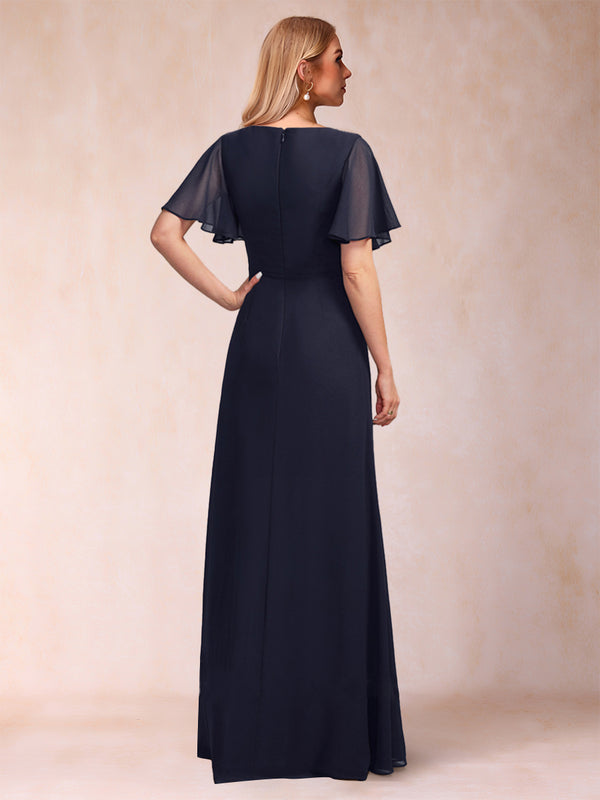A-Line/Princess Floor-Length Short Sleeves V-Neck Mother of the Bride Dresses