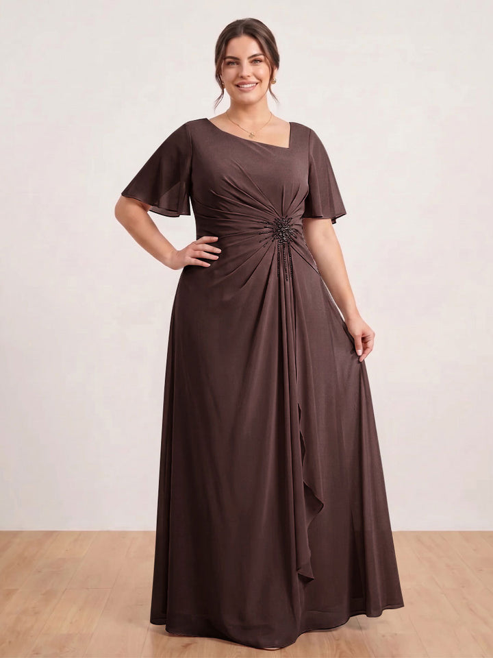 A-Line/Princess Floor-Length Short Sleeves V-Neck Plus Size Mother of the Bride Dresses