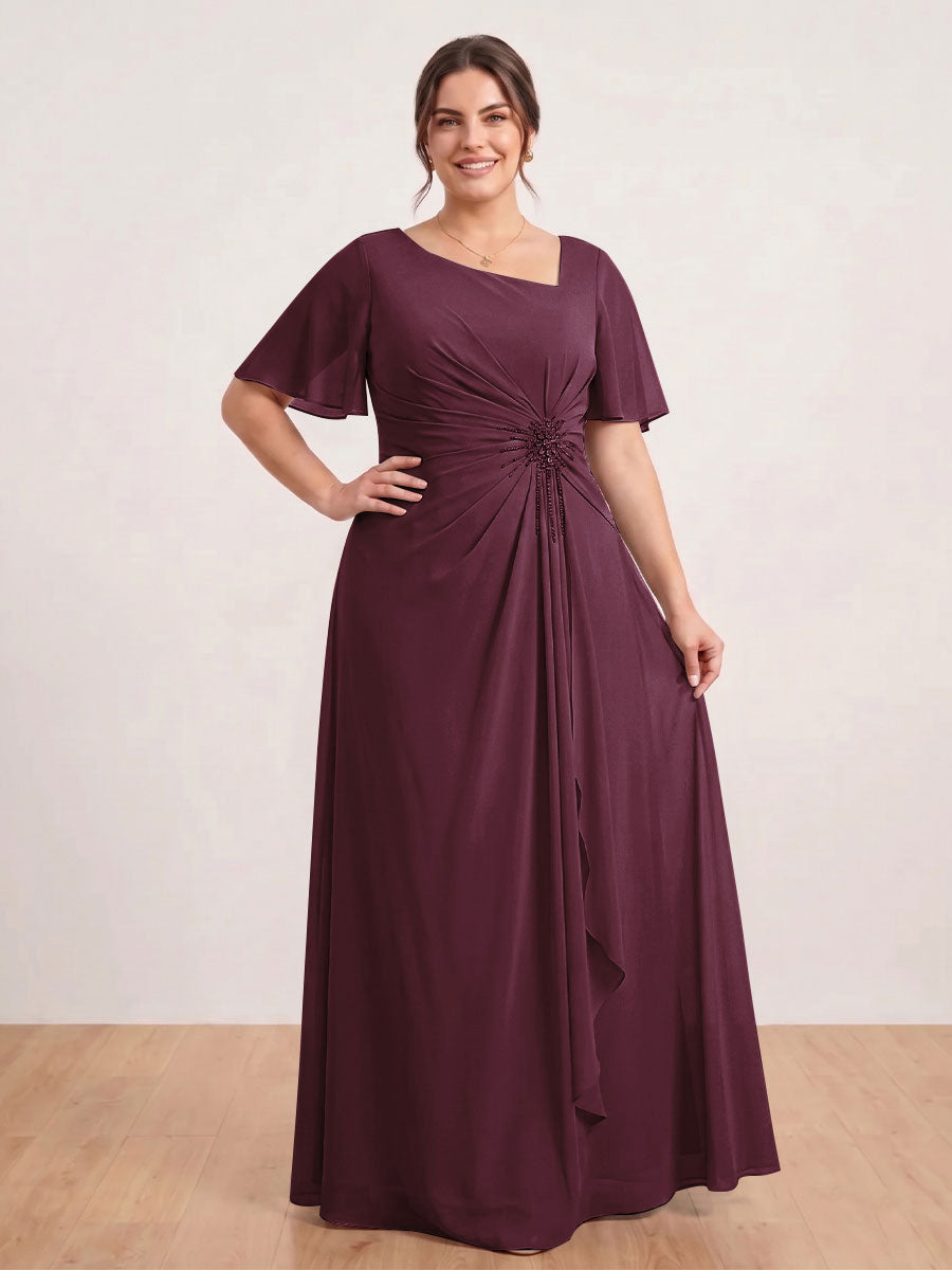 A-Line/Princess Floor-Length Short Sleeves V-Neck Plus Size Mother of the Bride Dresses