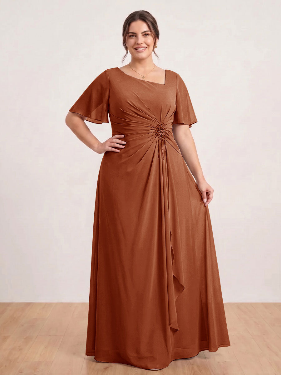 A-Line/Princess Floor-Length Short Sleeves V-Neck Plus Size Mother of the Bride Dresses