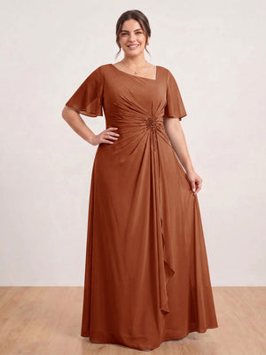 A-Line/Princess Floor-Length Short Sleeves V-Neck Plus Size Mother of the Bride Dresses