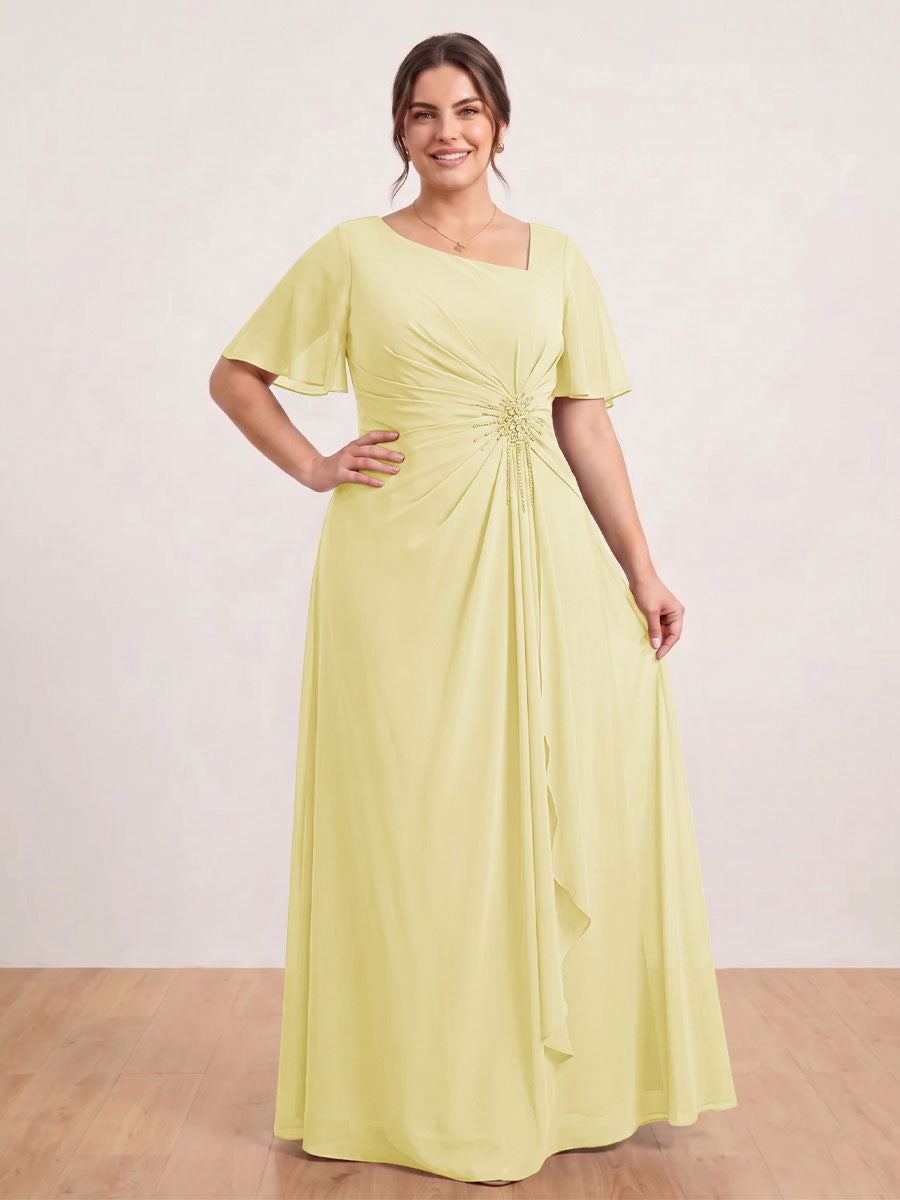 A-Line/Princess Floor-Length Short Sleeves V-Neck Plus Size Mother of the Bride Dresses