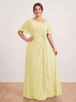 A-Line/Princess Floor-Length Short Sleeves V-Neck Plus Size Mother of the Bride Dresses