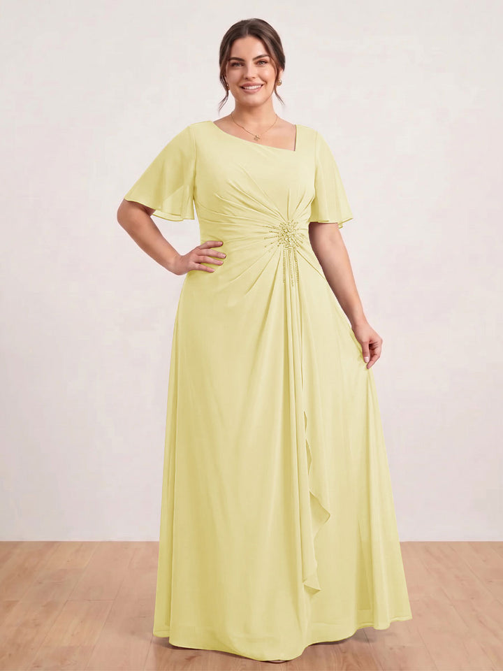 A-Line/Princess Floor-Length Short Sleeves V-Neck Plus Size Mother of the Bride Dresses