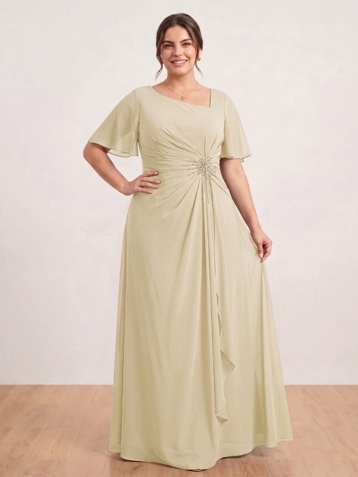 A-Line/Princess Floor-Length Short Sleeves V-Neck Plus Size Mother of the Bride Dresses