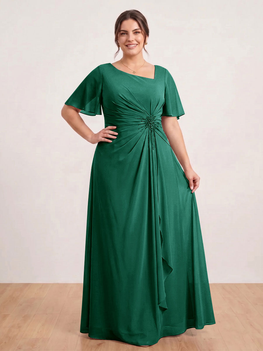 A-Line/Princess Floor-Length Short Sleeves V-Neck Plus Size Mother of the Bride Dresses