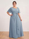 A-Line/Princess Floor-Length Short Sleeves V-Neck Plus Size Mother of the Bride Dresses
