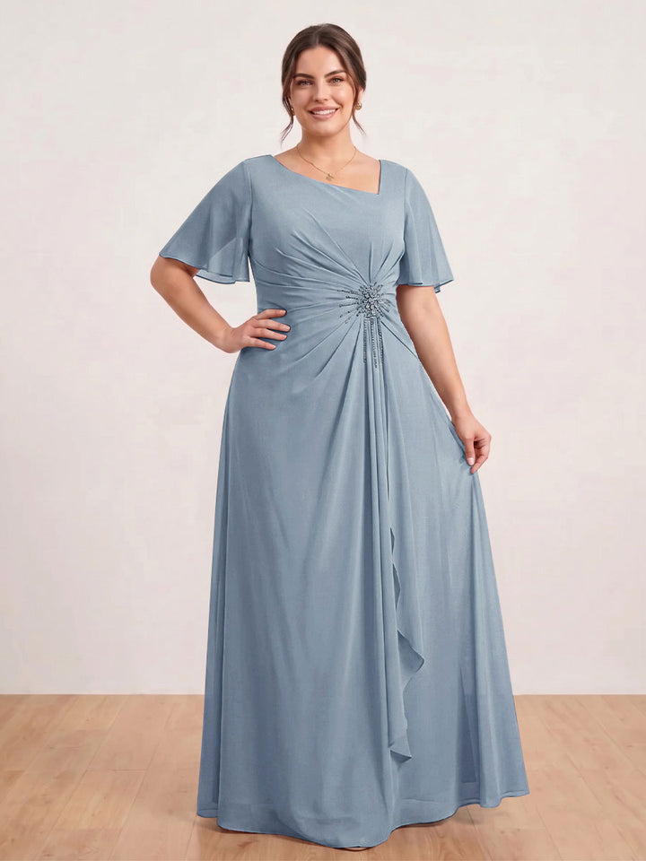 A-Line/Princess Floor-Length Short Sleeves V-Neck Plus Size Mother of the Bride Dresses