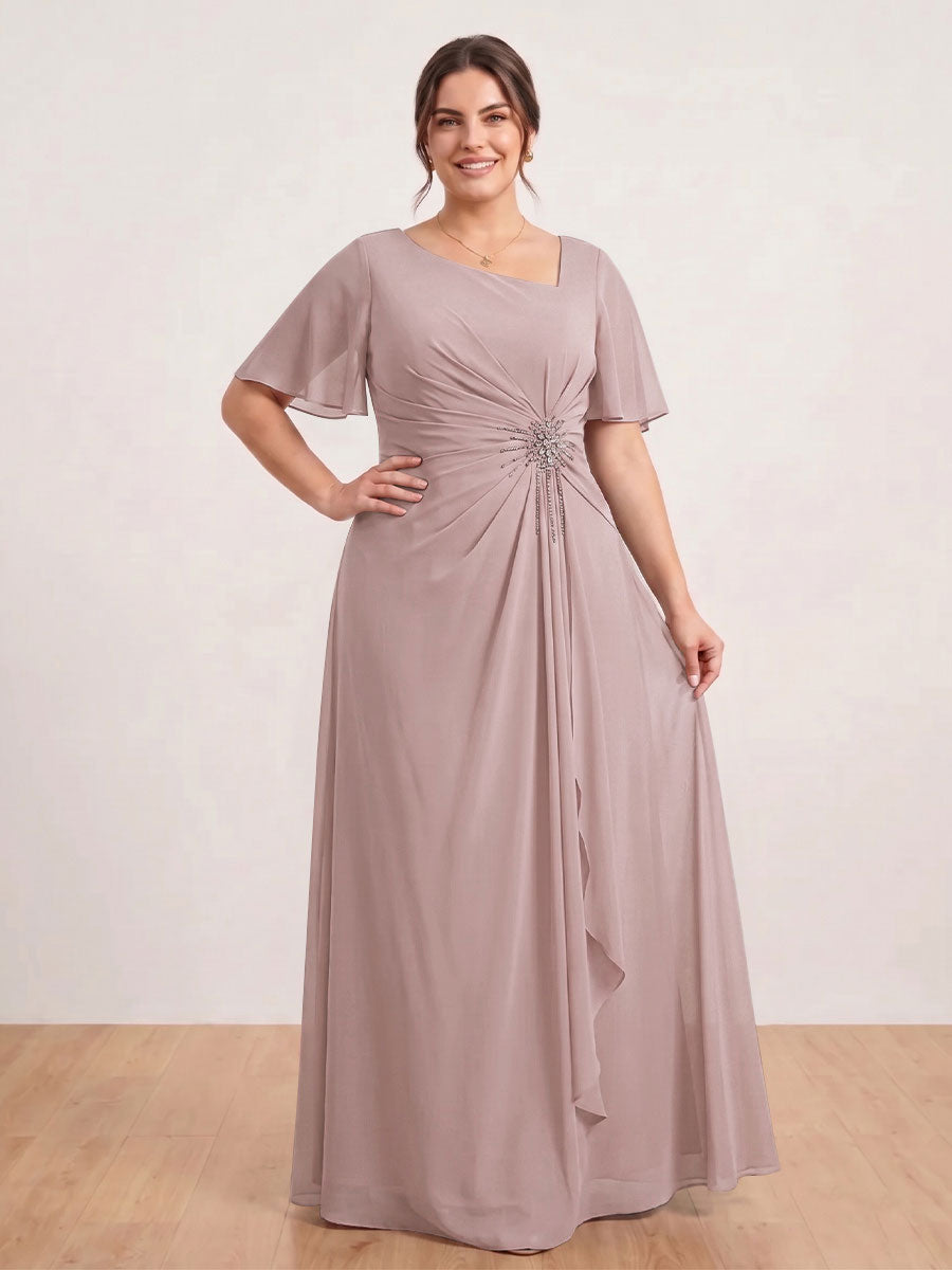 A-Line/Princess Floor-Length Short Sleeves V-Neck Plus Size Mother of the Bride Dresses