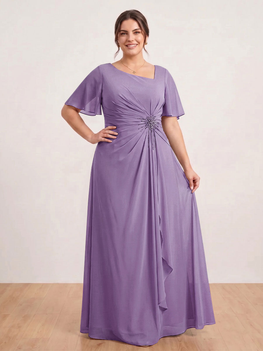 A-Line/Princess Floor-Length Short Sleeves V-Neck Plus Size Mother of the Bride Dresses