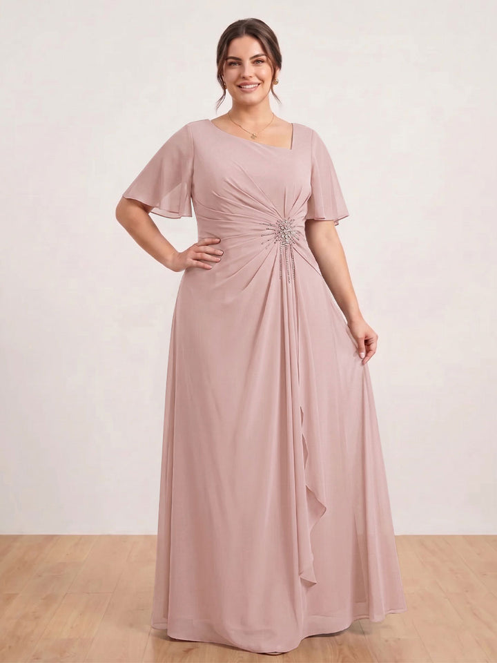 A-Line/Princess Floor-Length Short Sleeves V-Neck Plus Size Mother of the Bride Dresses