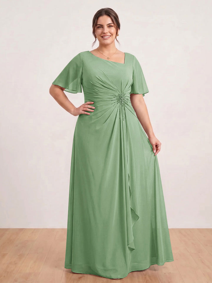 A-Line/Princess Floor-Length Short Sleeves V-Neck Plus Size Mother of the Bride Dresses