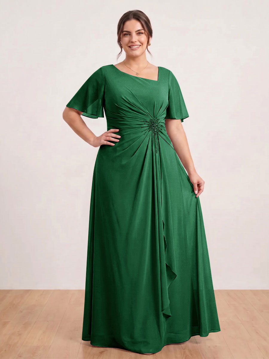A-Line/Princess Floor-Length Short Sleeves V-Neck Plus Size Mother of the Bride Dresses
