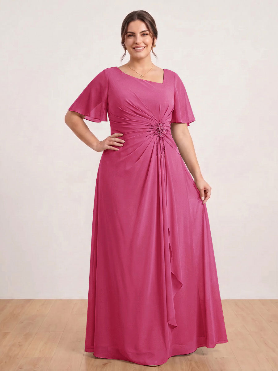 A-Line/Princess Floor-Length Short Sleeves V-Neck Plus Size Mother of the Bride Dresses