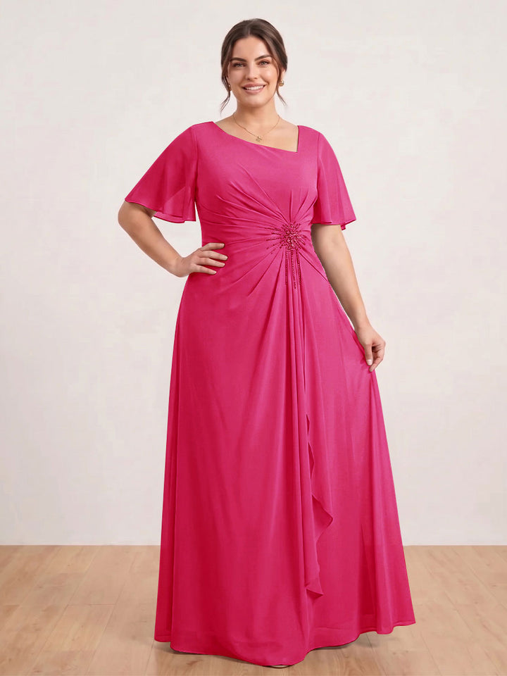 A-Line/Princess Floor-Length Short Sleeves V-Neck Plus Size Mother of the Bride Dresses