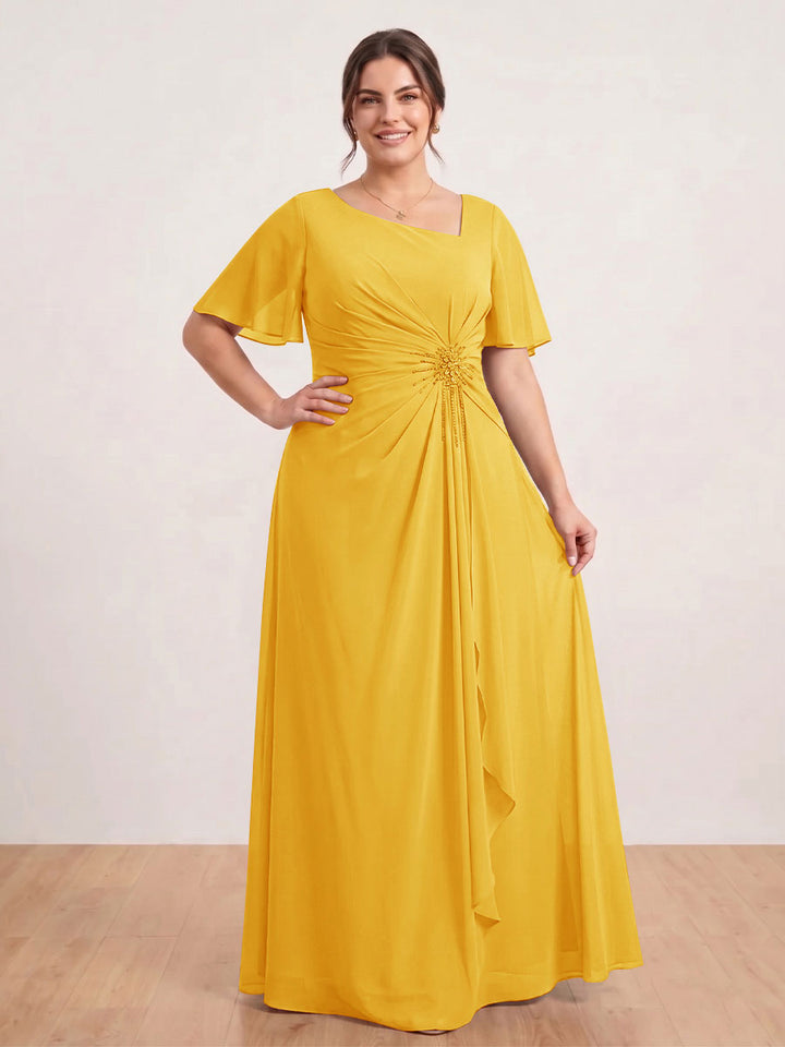 A-Line/Princess Floor-Length Short Sleeves V-Neck Plus Size Mother of the Bride Dresses