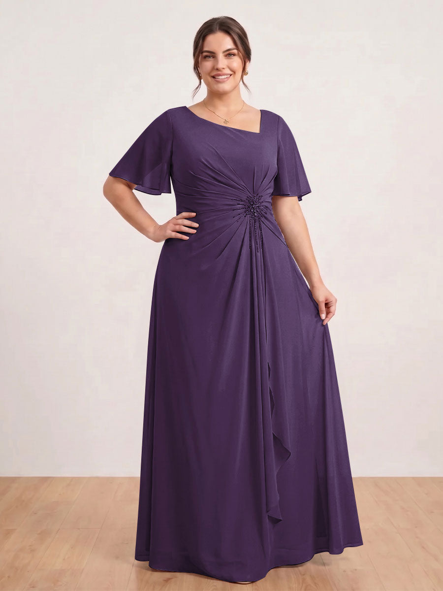 A-Line/Princess Floor-Length Short Sleeves V-Neck Plus Size Mother of the Bride Dresses