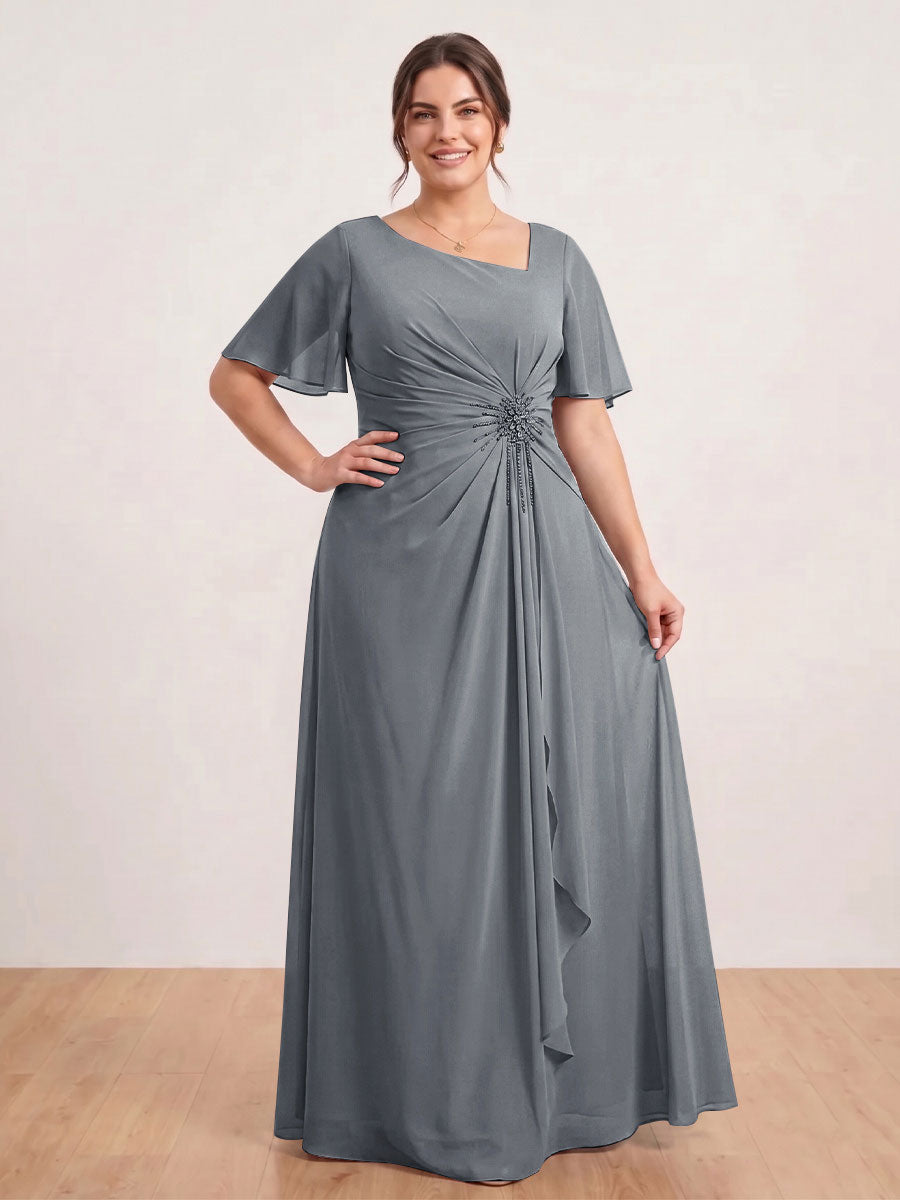 A-Line/Princess Floor-Length Short Sleeves V-Neck Plus Size Mother of the Bride Dresses